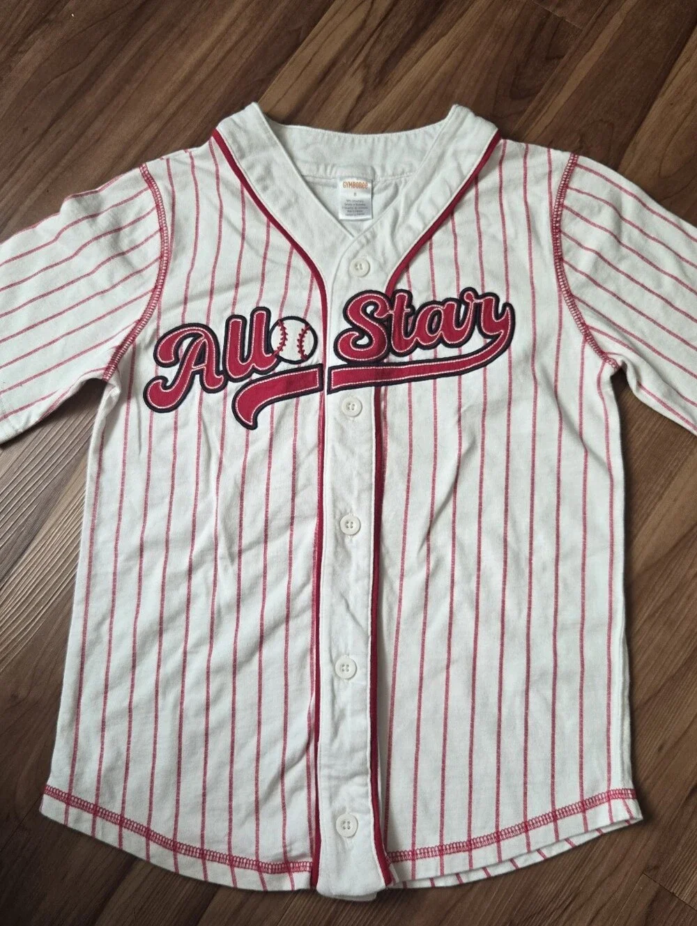 All Star Red-Striped Baseball Jersey Tee & Firetruck tee Gymboree 7-8 VGUC White